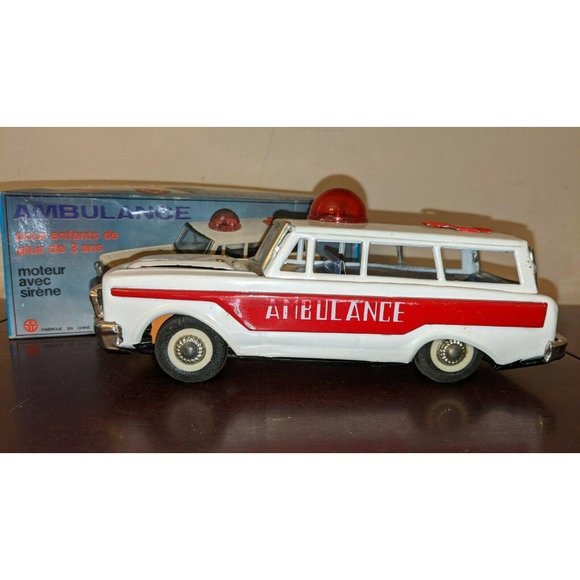 Vintage 1970s Jeep Cherokee AMBULANCE TIN litho FRICTION CHINA W/ Box Rare!